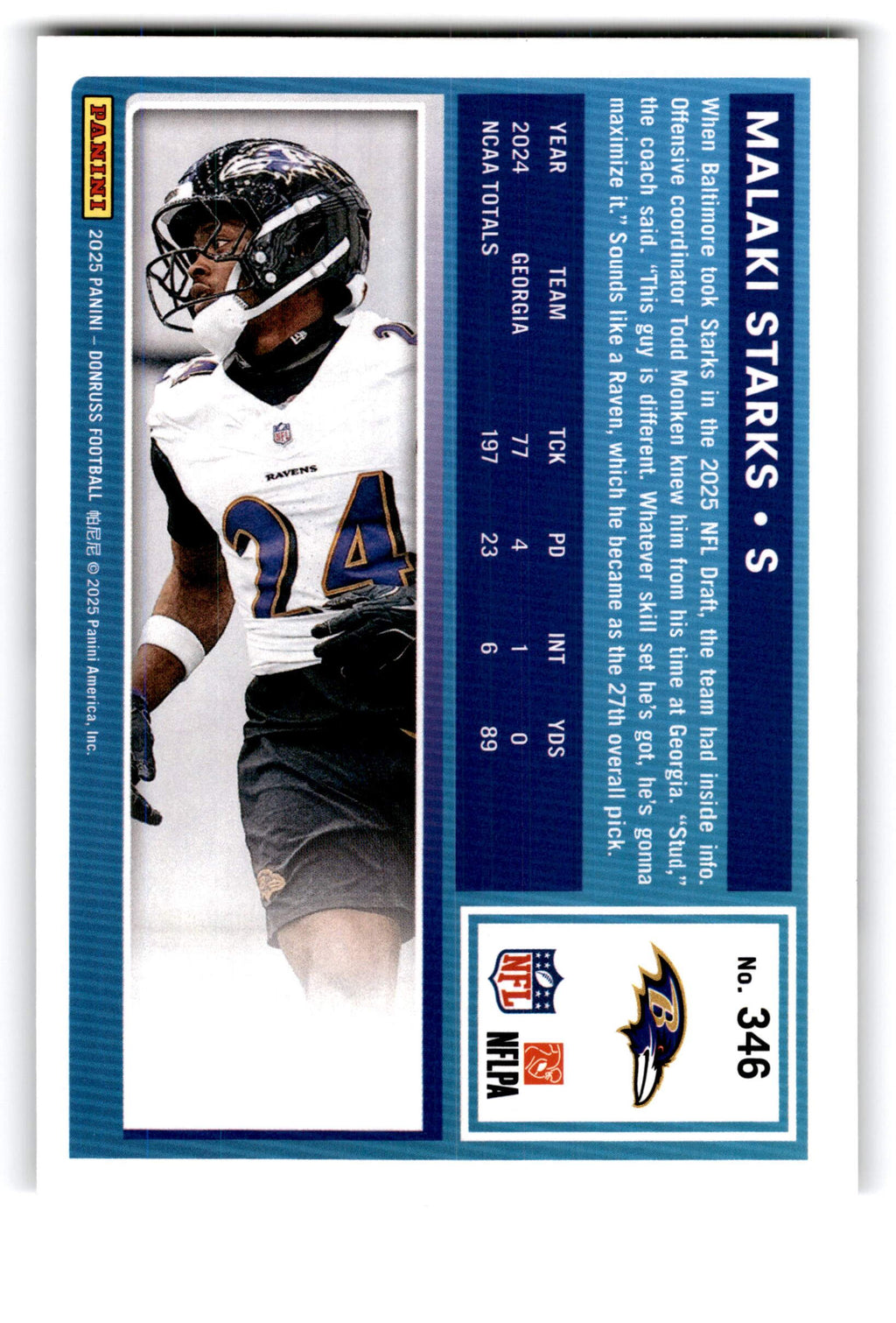 2025 Panini Donruss Rated Rookie Malaki Starks #346