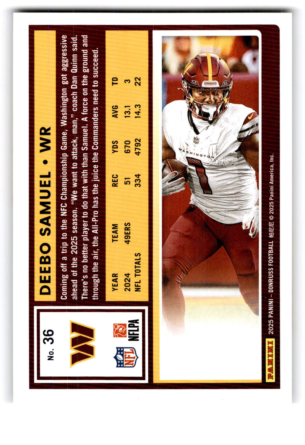 2025 Panini Donruss Football Deebo Samuel #36