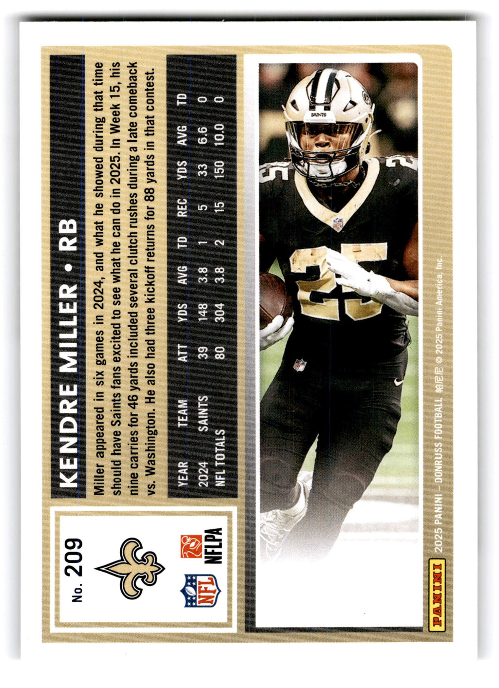 2025 Panini Donruss Football Kendre Miller #209