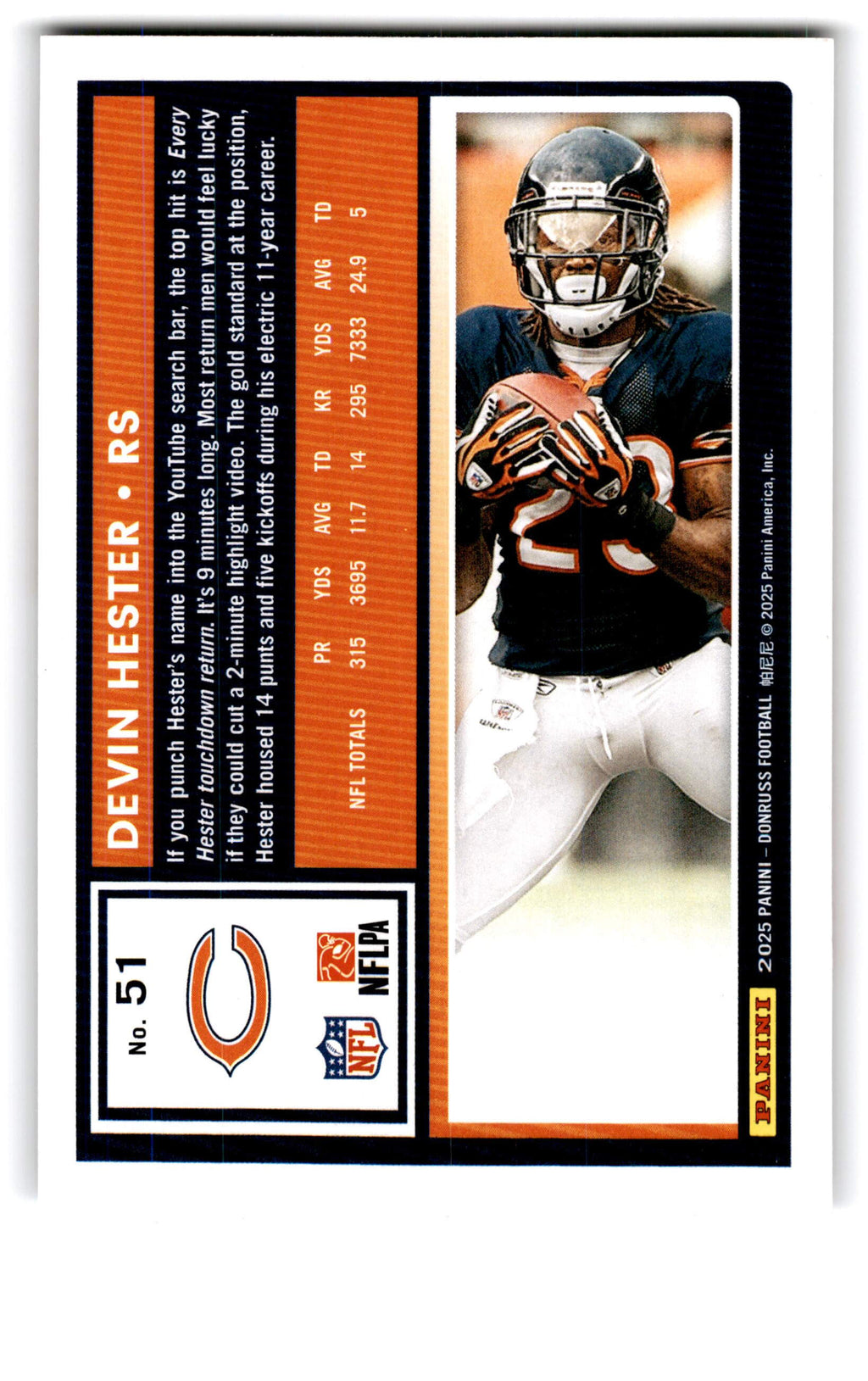 2025 Donruss Football Devin Hester #51