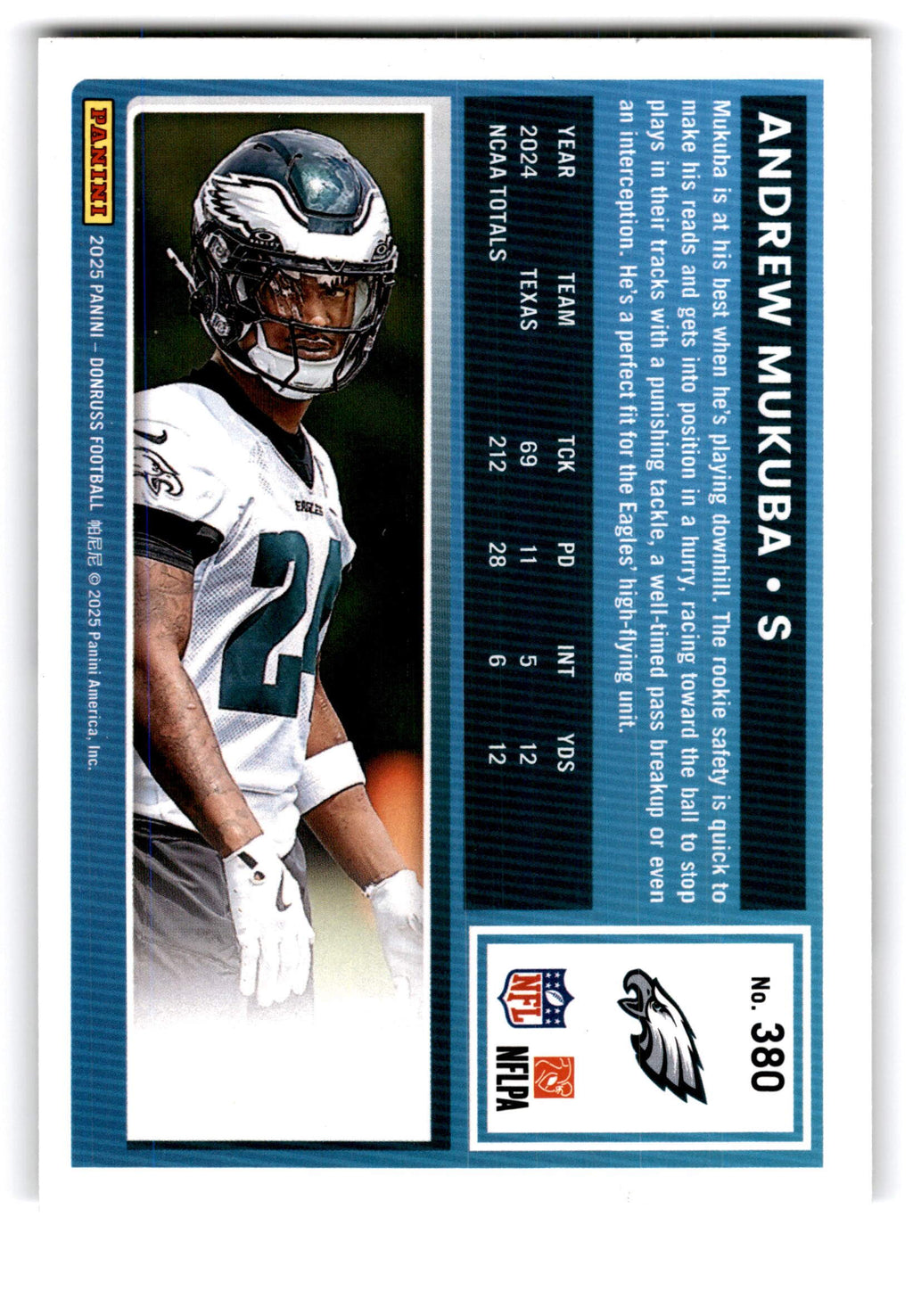 2025 Panini Donruss Rated Rookie Andrew Mukuba #380