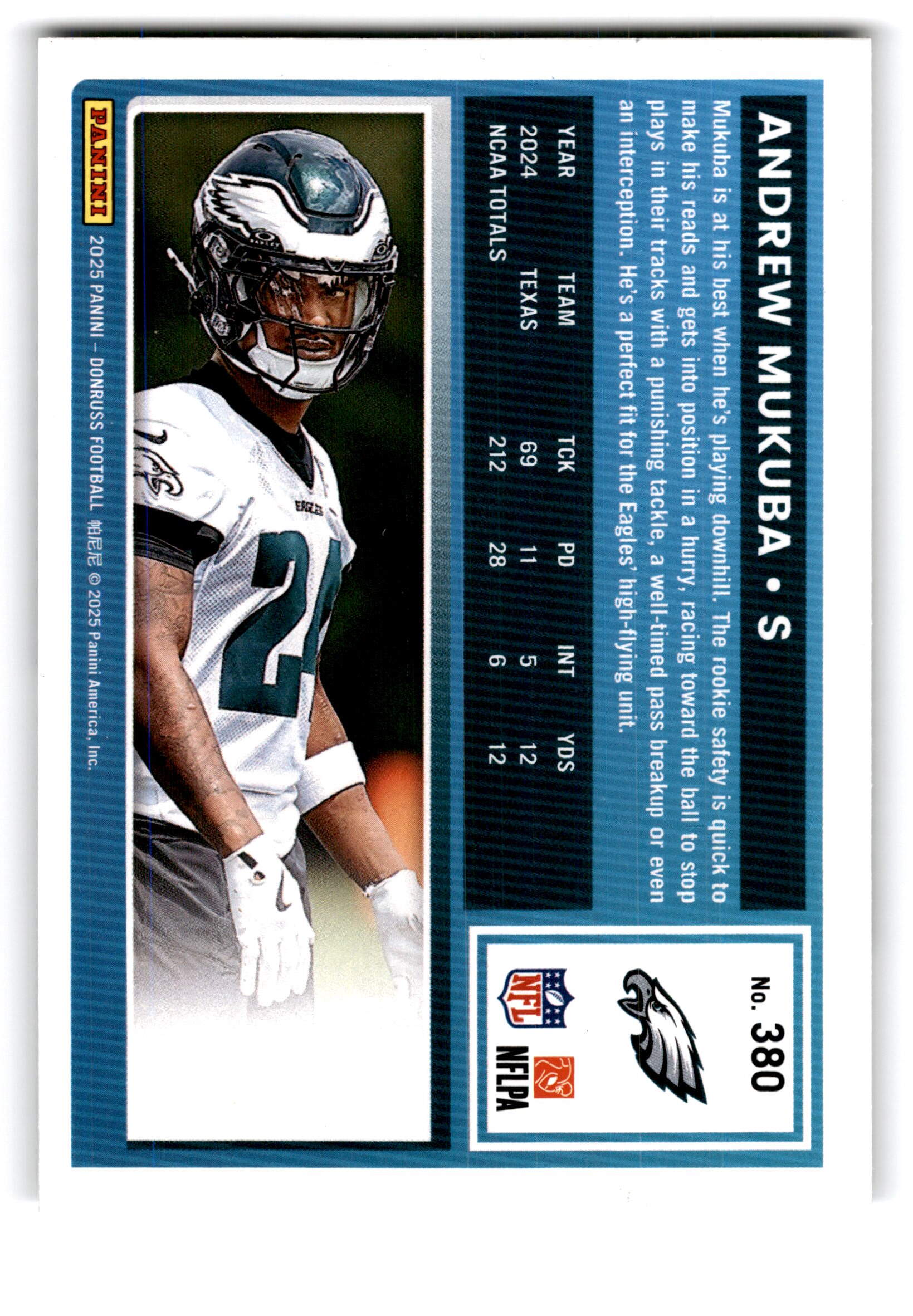 2025 Panini Donruss Rated Rookie Andrew Mukuba #380
