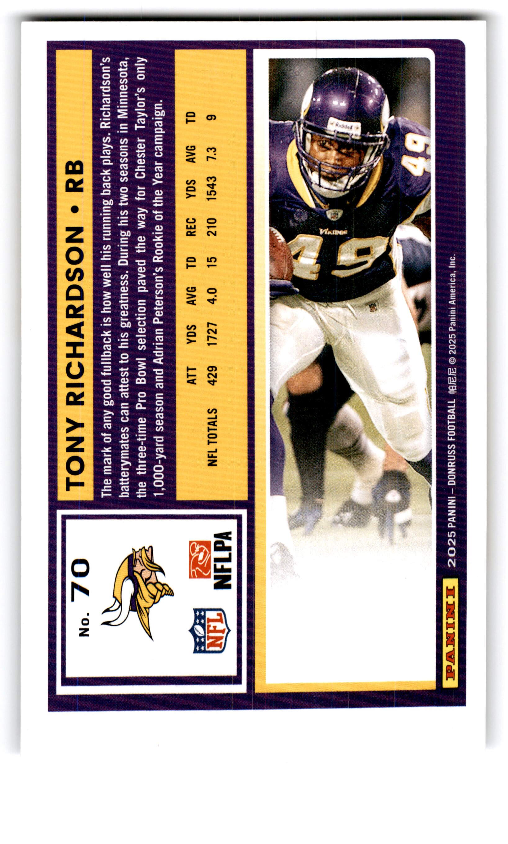2025 Donruss Football Tony Richardson #70