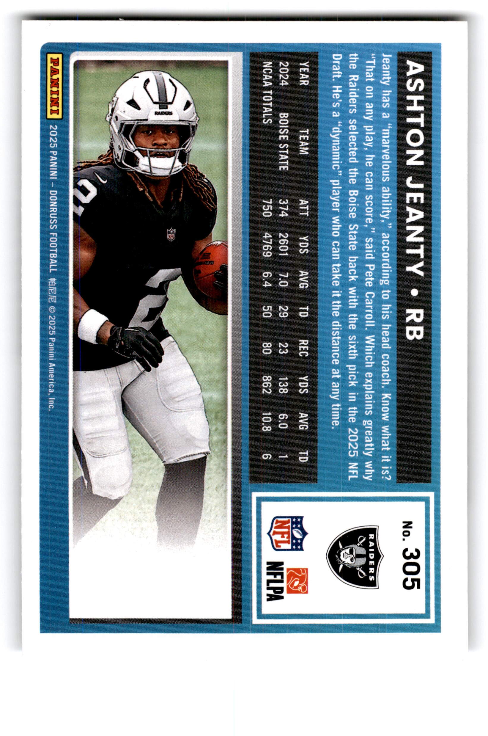 2025 Panini Donruss Rated Rookie Ashton Jeanty #305