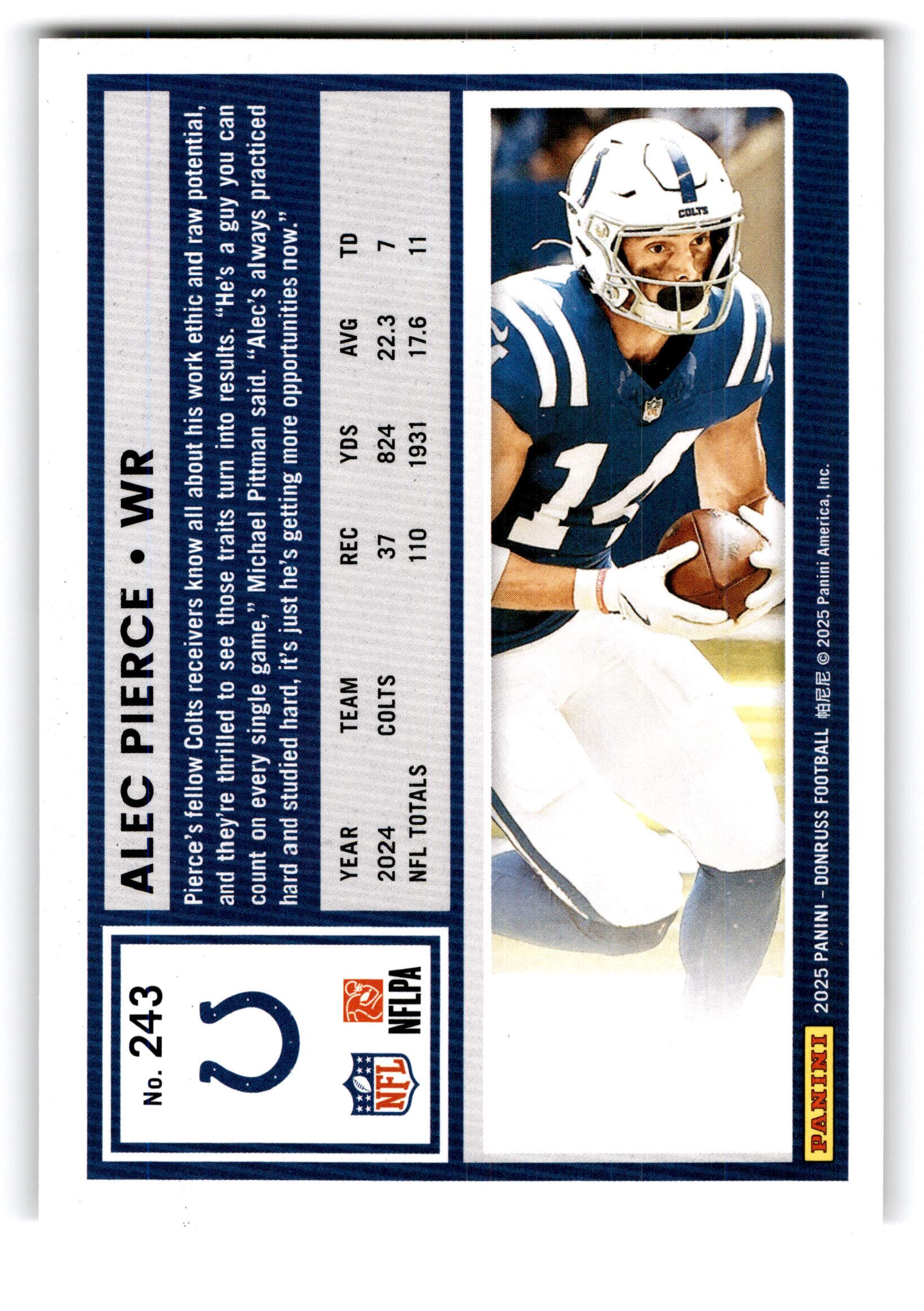 2025 Panini Donruss Football Alec Pierce #243