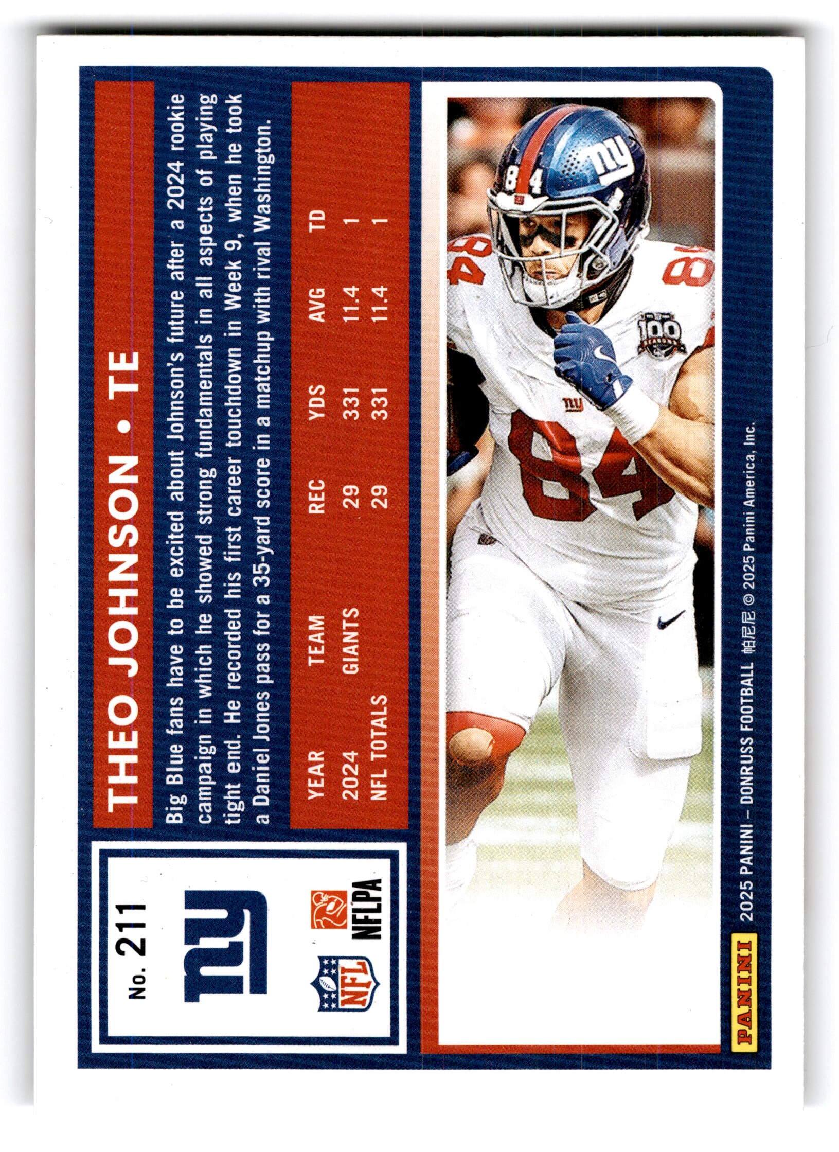 2025 Panini Donruss Football Theo Johnson #211