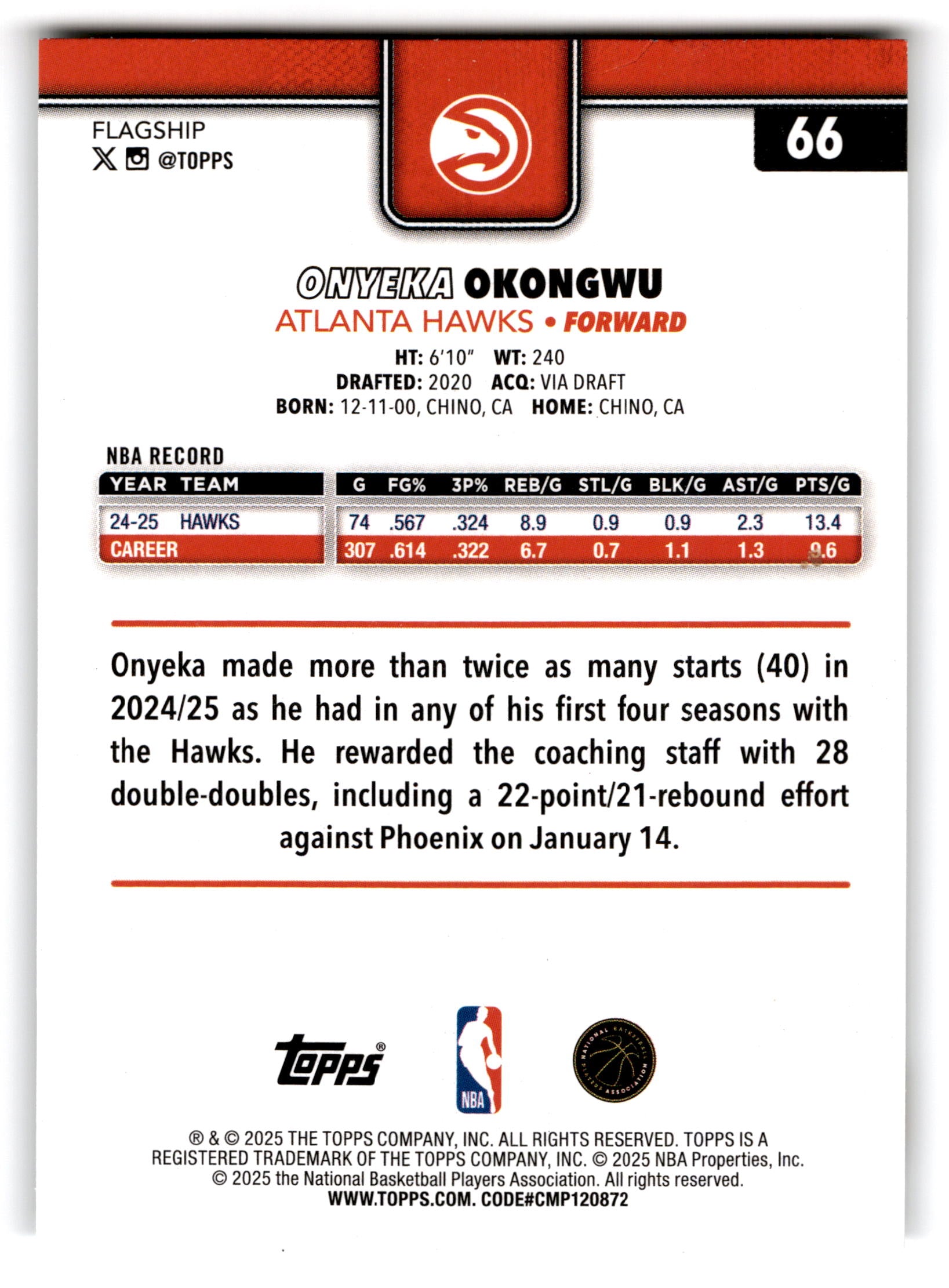 2025 Topps Basketball Flagship Onyeka Okongwu #66