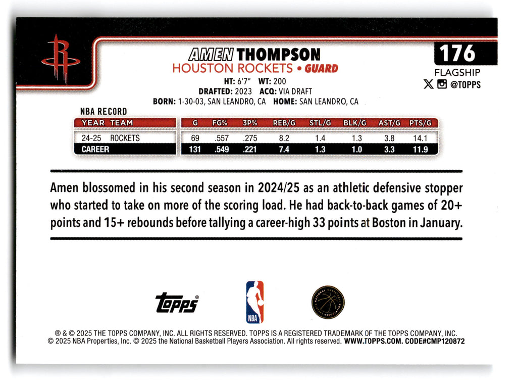 2025 Topps Flagship Amen Thompson #176