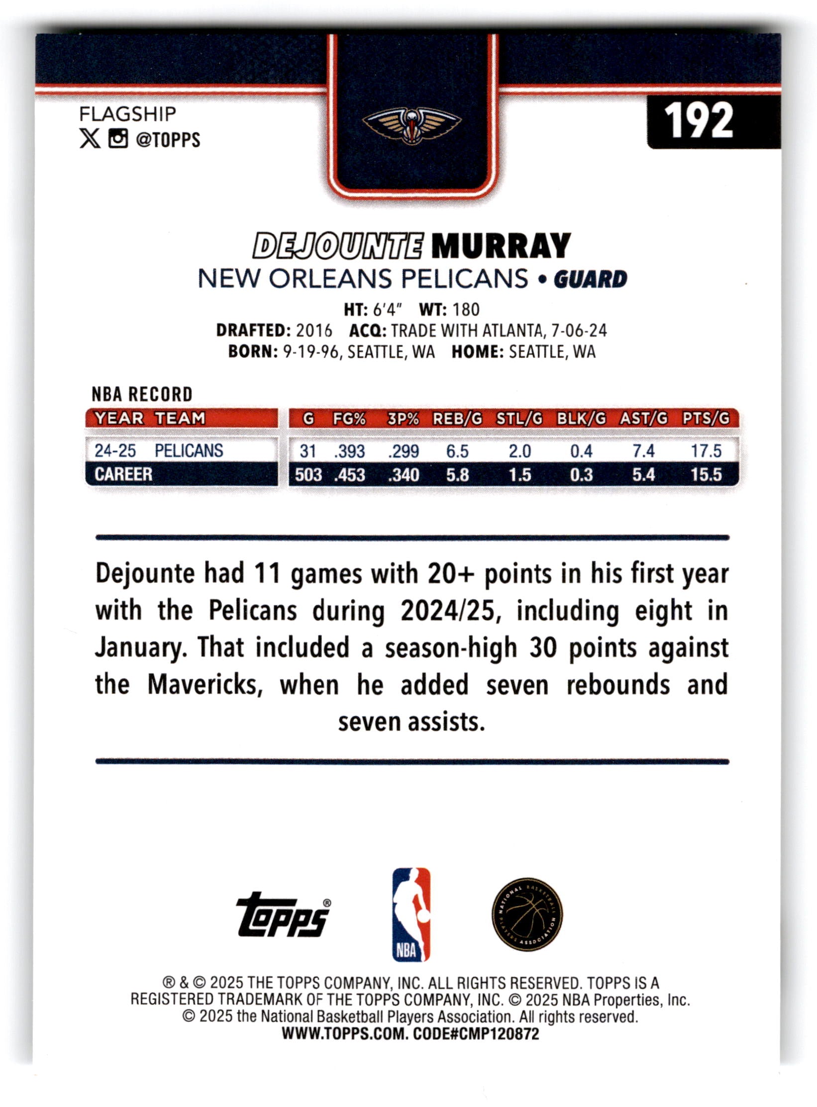 2025 Topps Flagship Dejounte Murray #192