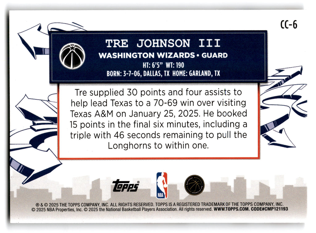 2025 Topps Clutch City Prospects Tre Johnson III #CC-6 RC