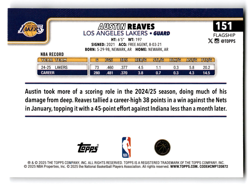 2025 Topps Flagship Austin Reaves #151