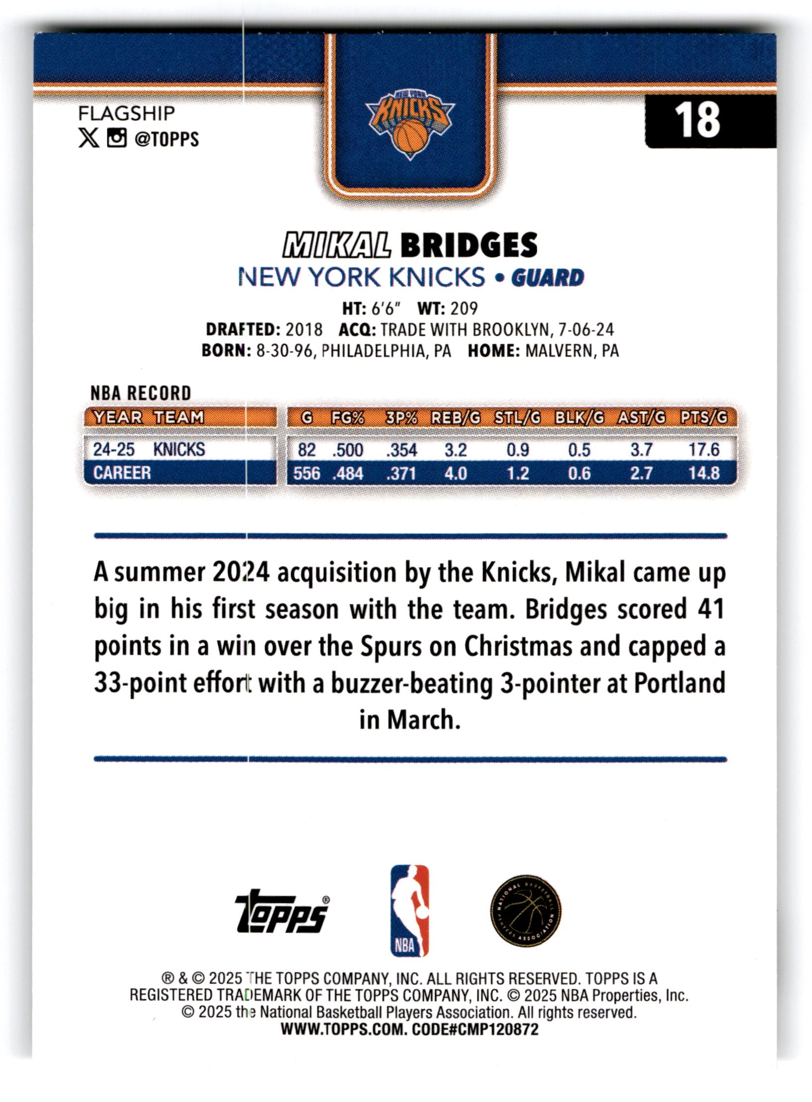 2025 Topps Mikal Bridges #18