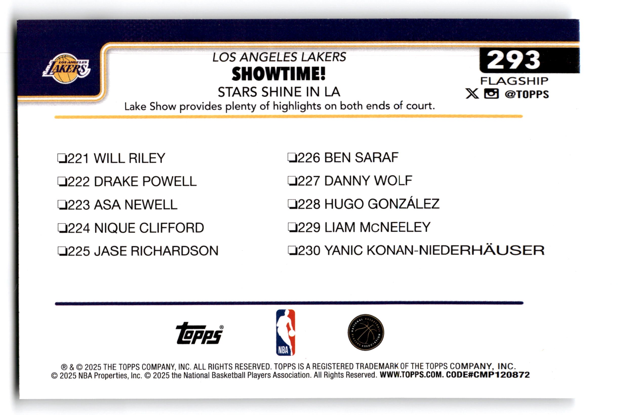 2025 Topps Flagship Los Angeles Lakers Team #293