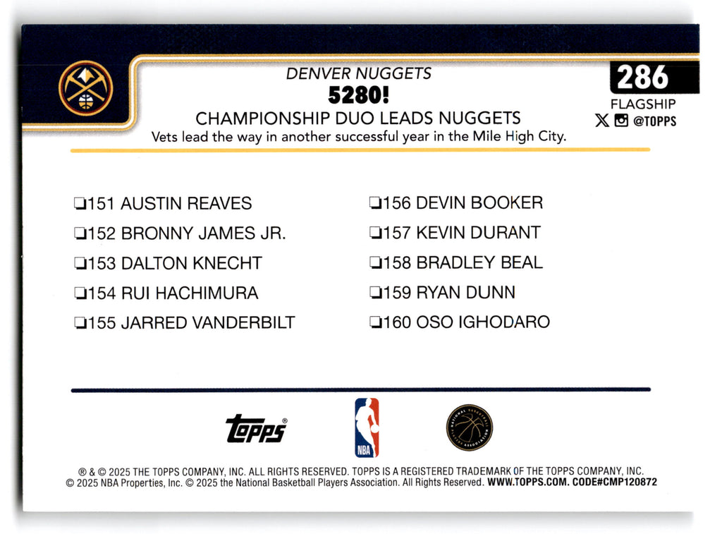 2025 Topps Flagship Basketball Jamal Murray Nikola Jokic #286