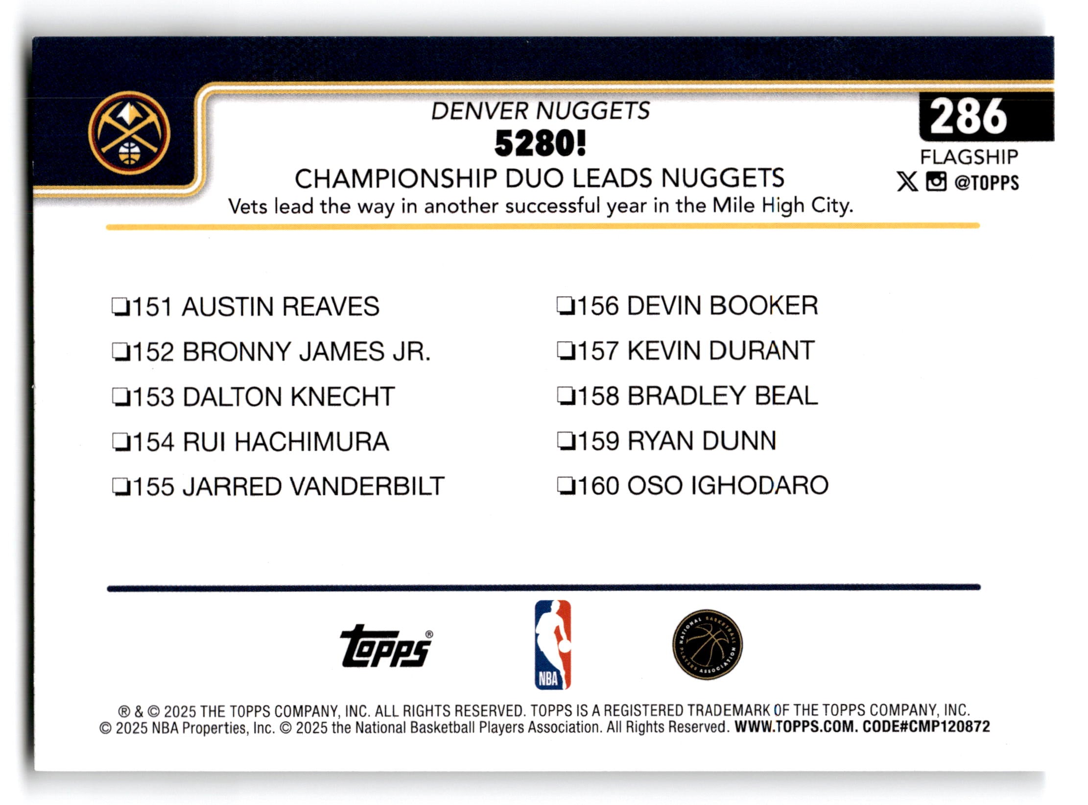 2025 Topps Flagship Basketball Jamal Murray Nikola Jokic #286