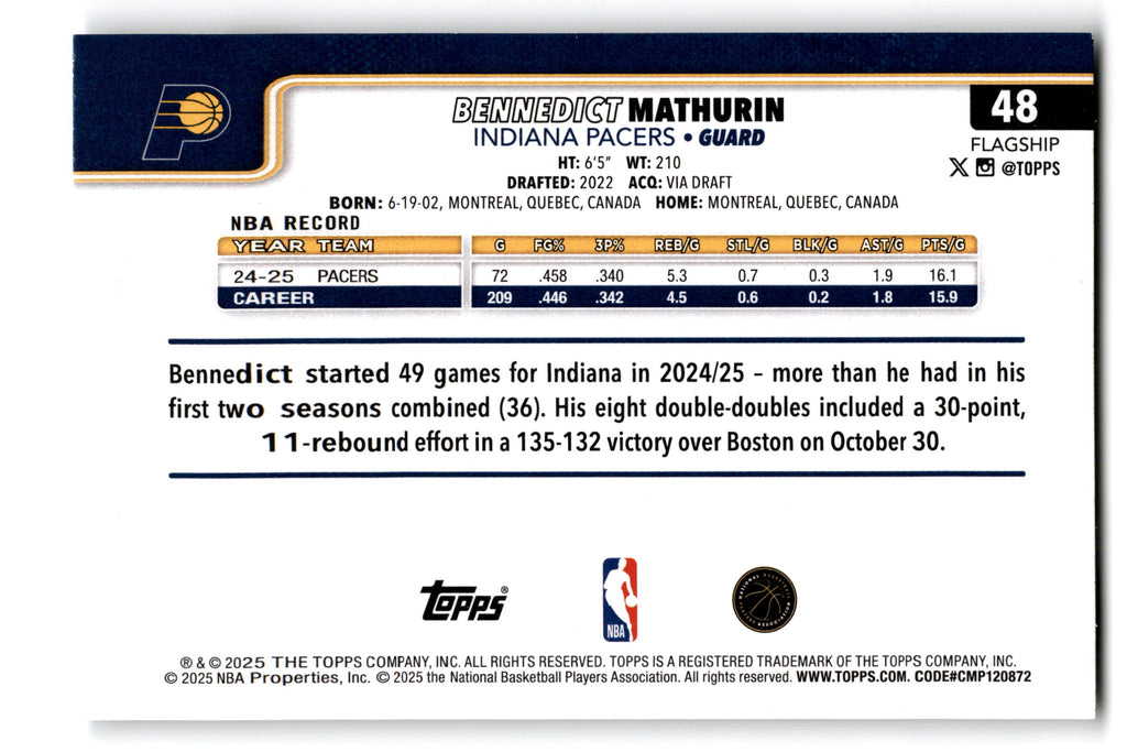 2025 Topps Flagship Bennedict Mathurin #48