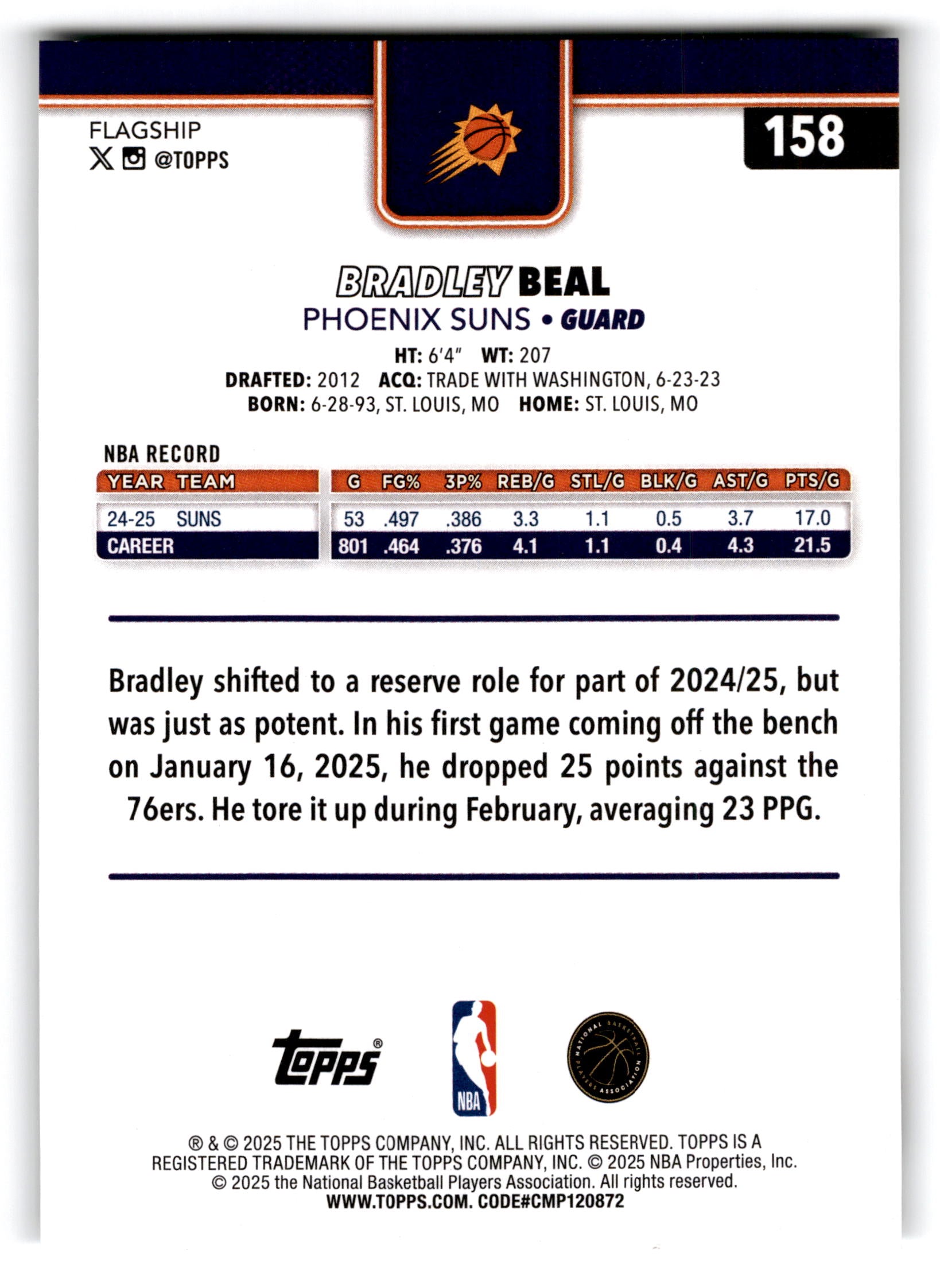 2025 Topps Flagship Bradley Beal #158