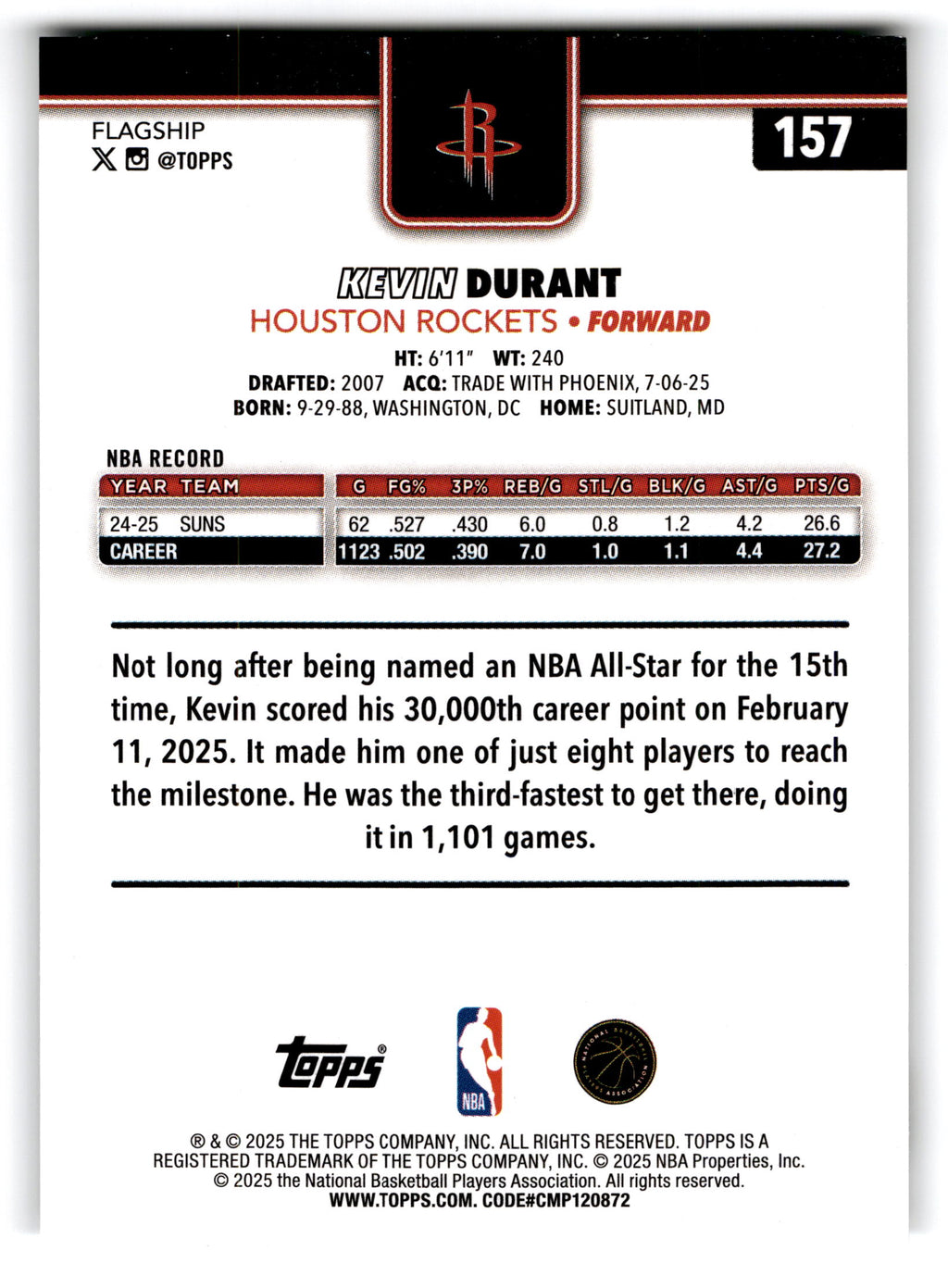 2025 Topps Flagship Kevin Durant #157