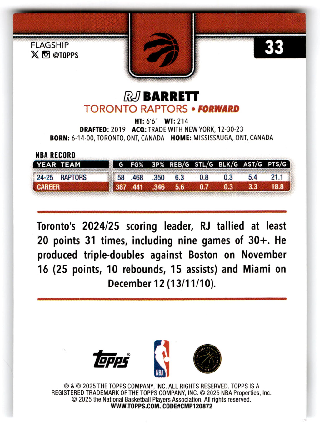 2025 Topps Flagship RJ Barrett #33