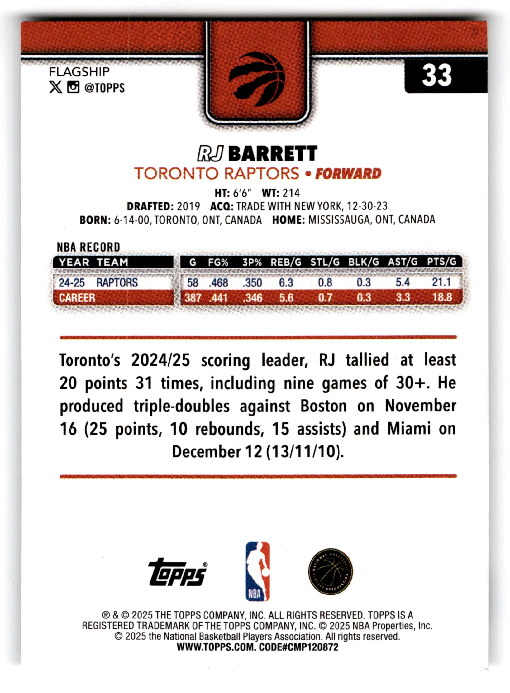 2025 Topps Flagship RJ Barrett #33