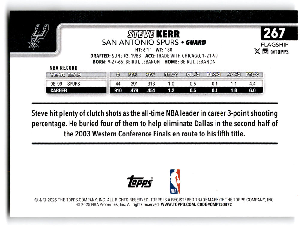 2025 Topps Flagship Steve Kerr #267
