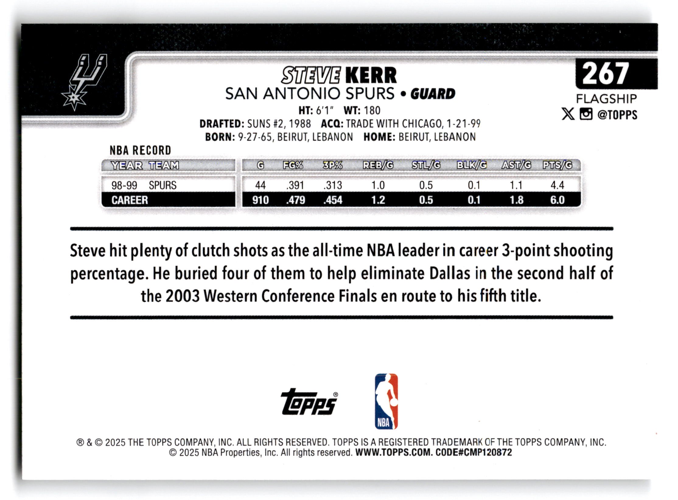 2025 Topps Flagship Steve Kerr #267