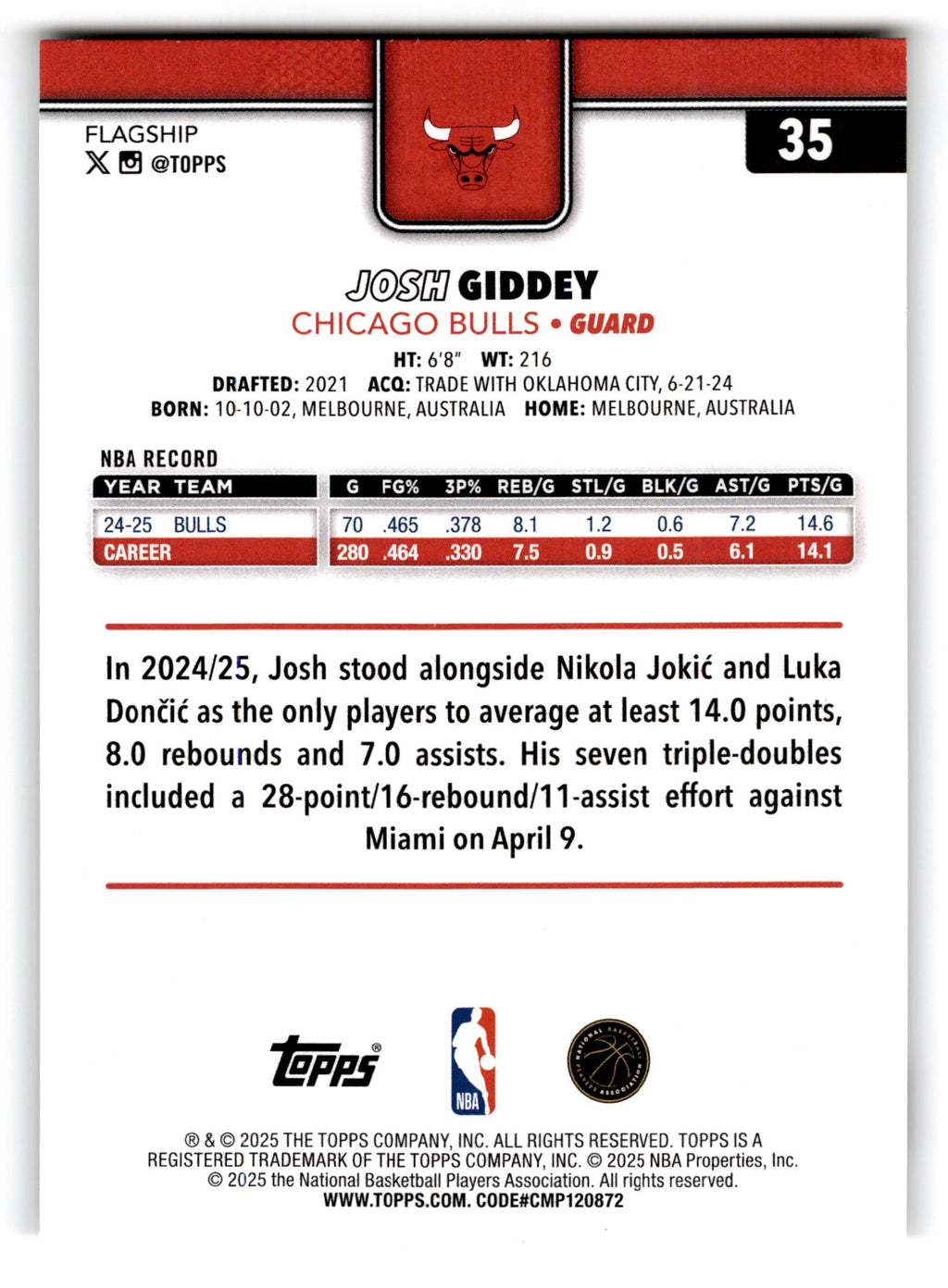2025 Topps Flagship Josh Giddey #35