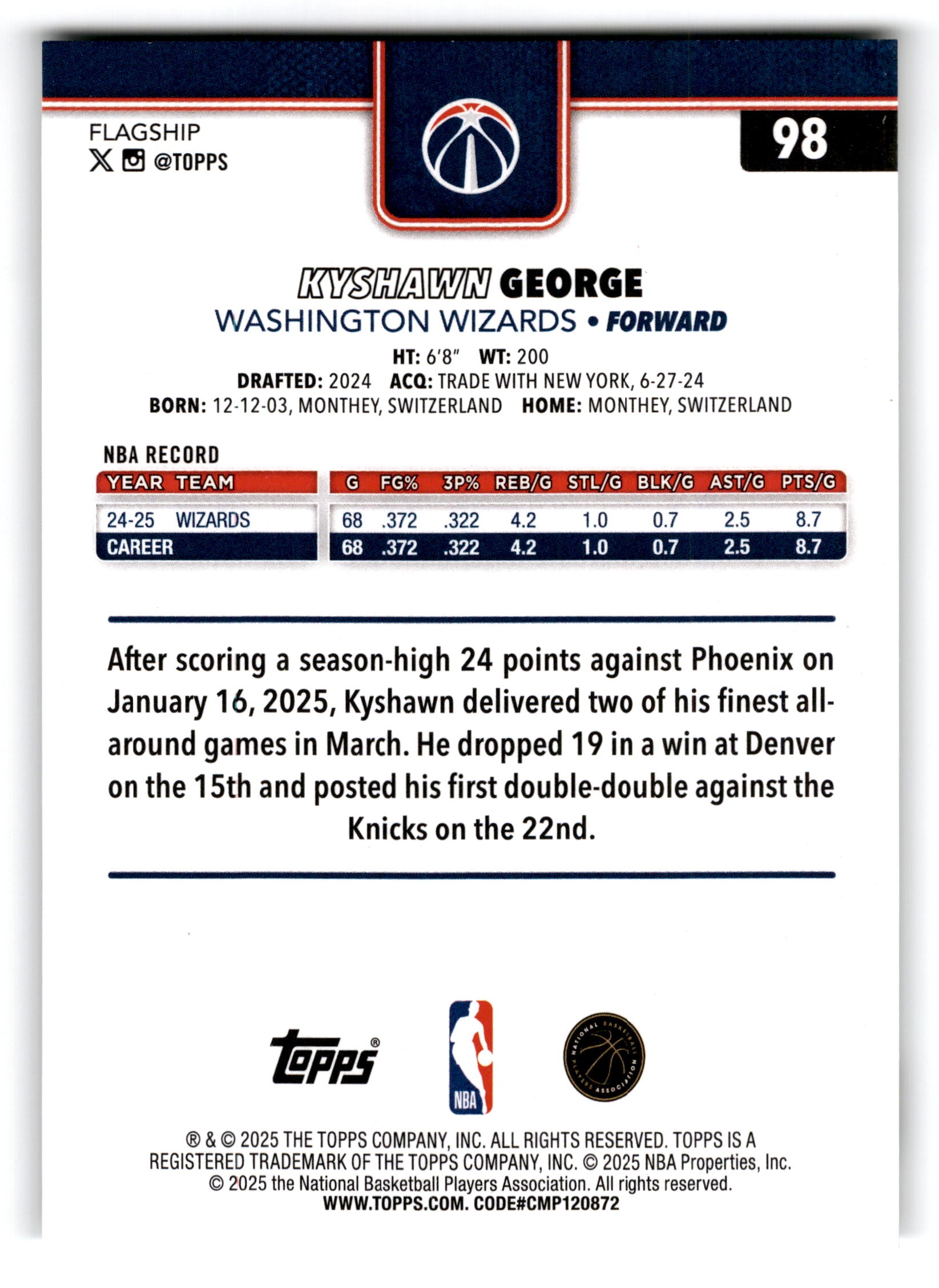 2025 Topps Flagship Basketball Kyshawn George #98
