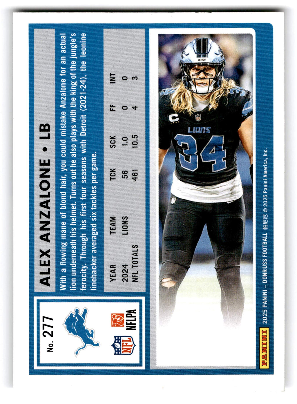 2025 Panini Donruss Football Alex Anzalone #277