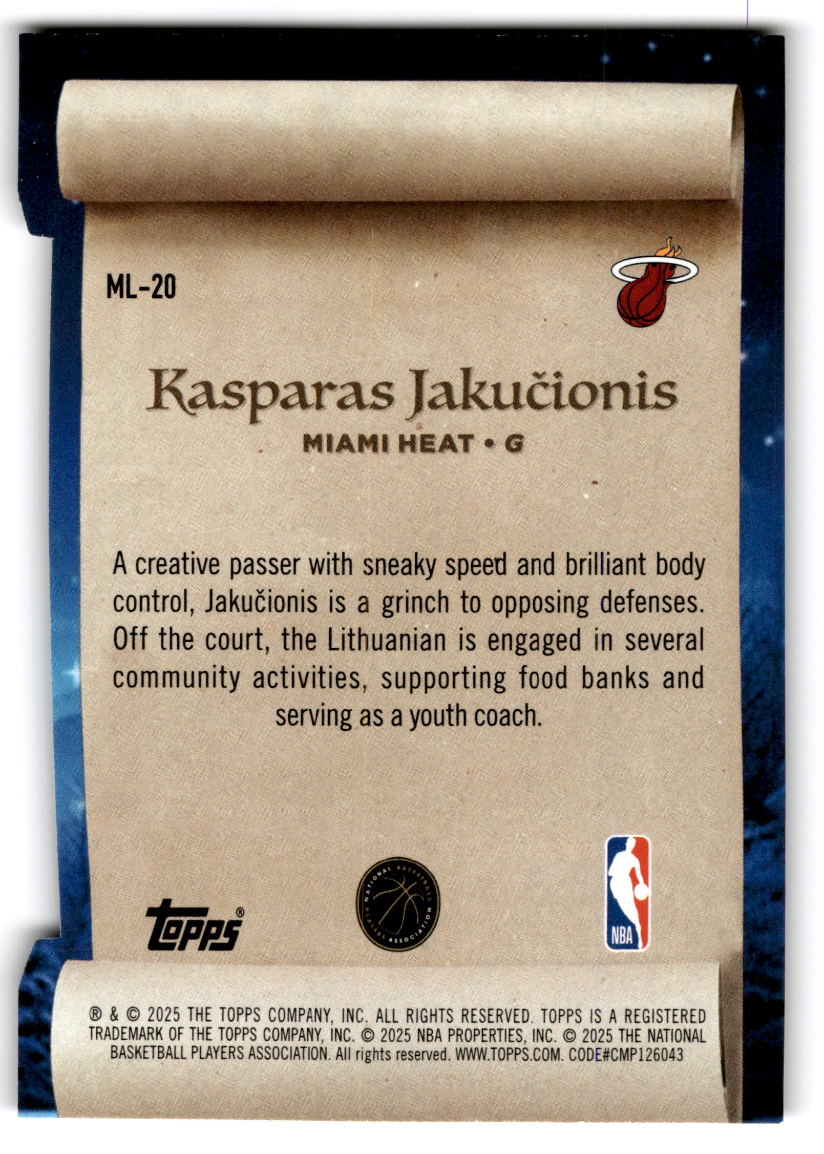 2025 Topps Kasparas Jakučionis #ML-20 RC