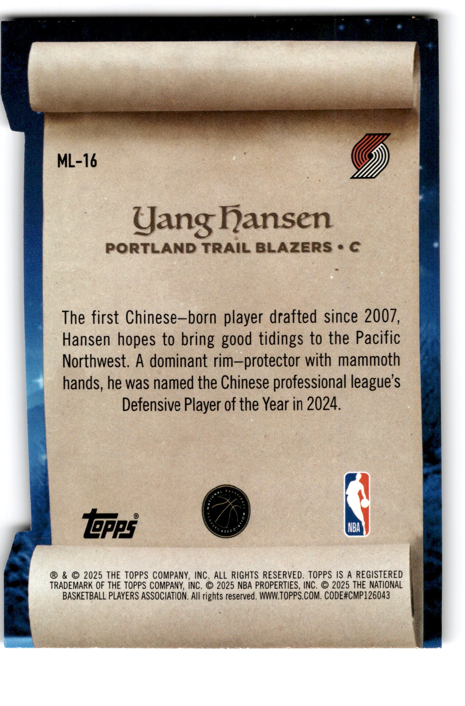 2025 Topps Yang Hansen #ML-16 RC