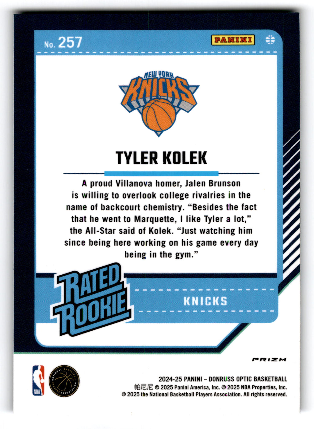 2025 Panini Donruss Optic Tyler Kolek #257 Prizm