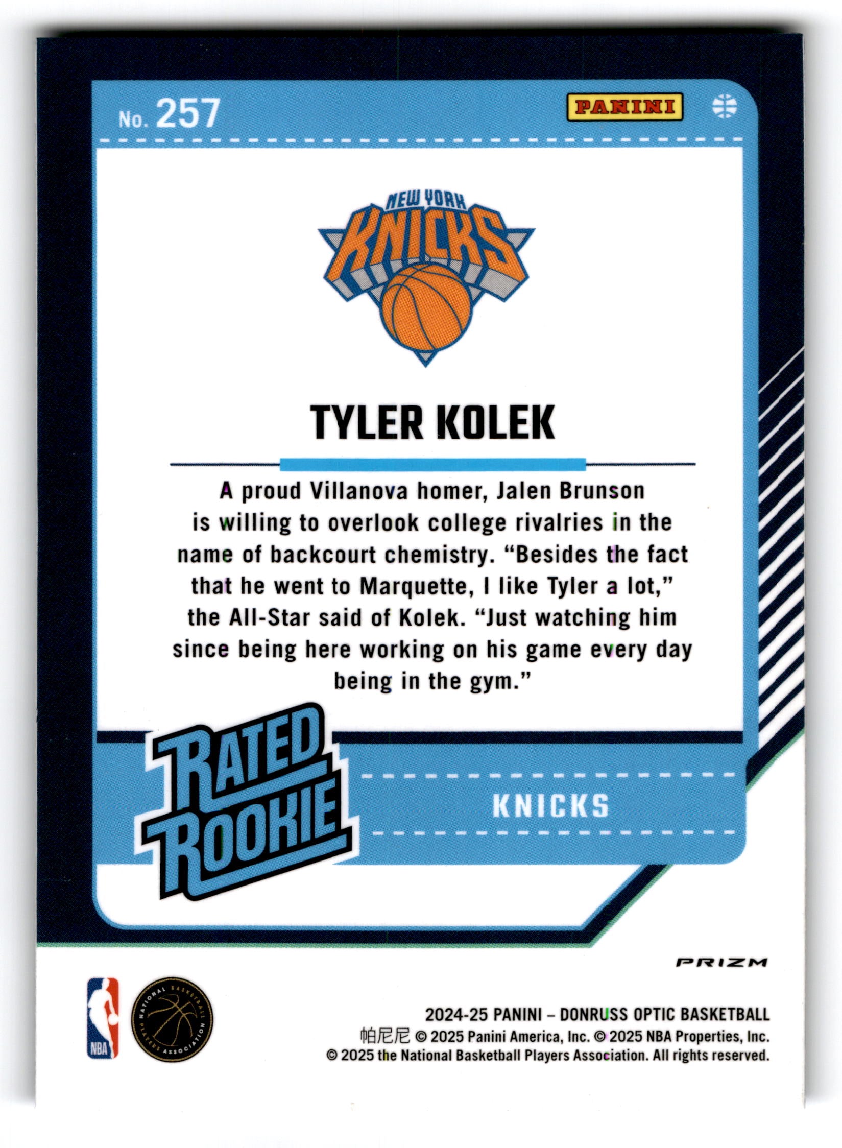 2025 Panini Donruss Optic Tyler Kolek #257 Prizm