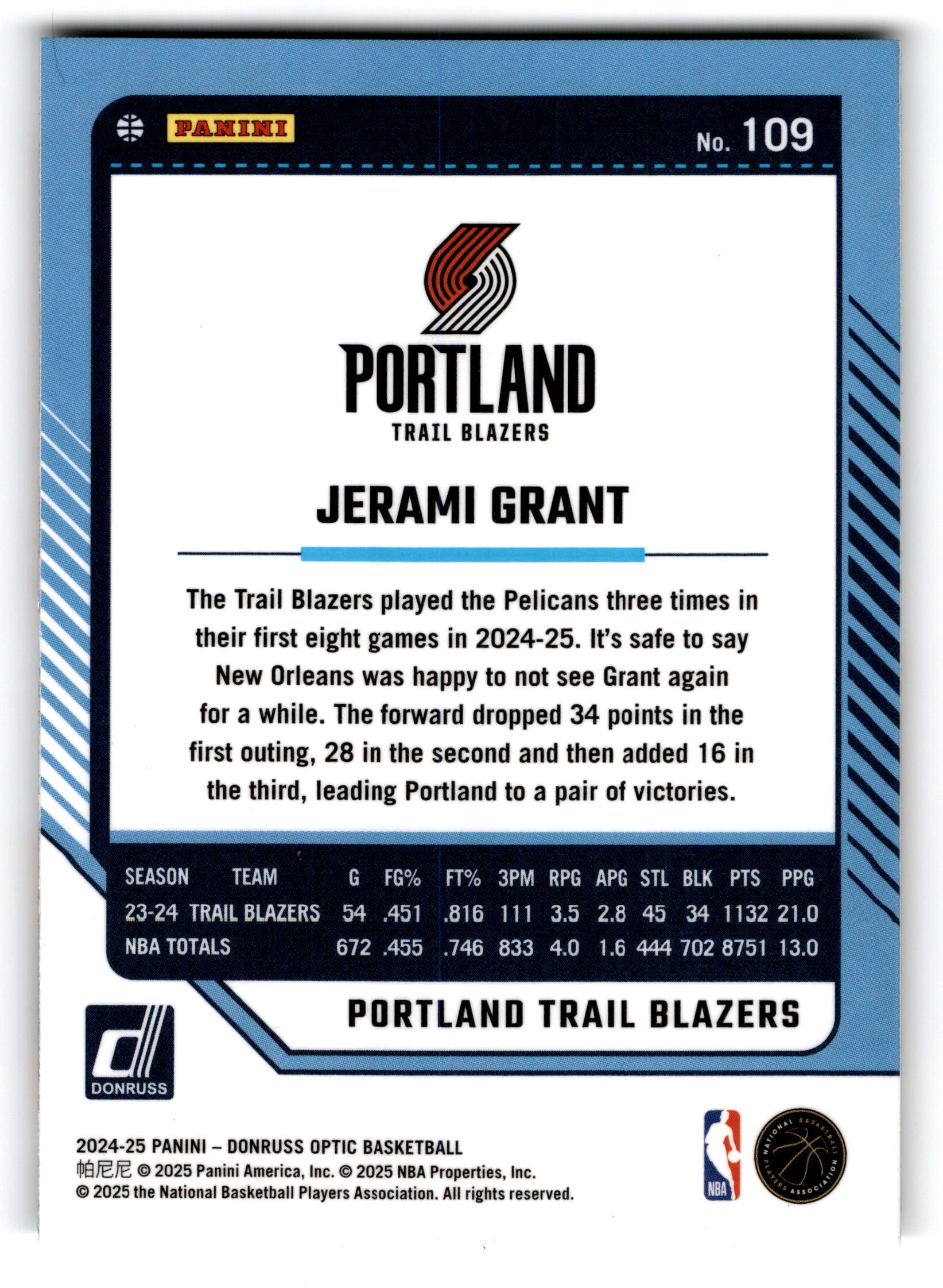 2024 Panini Donruss Optic Basketball Jerami Grant #109