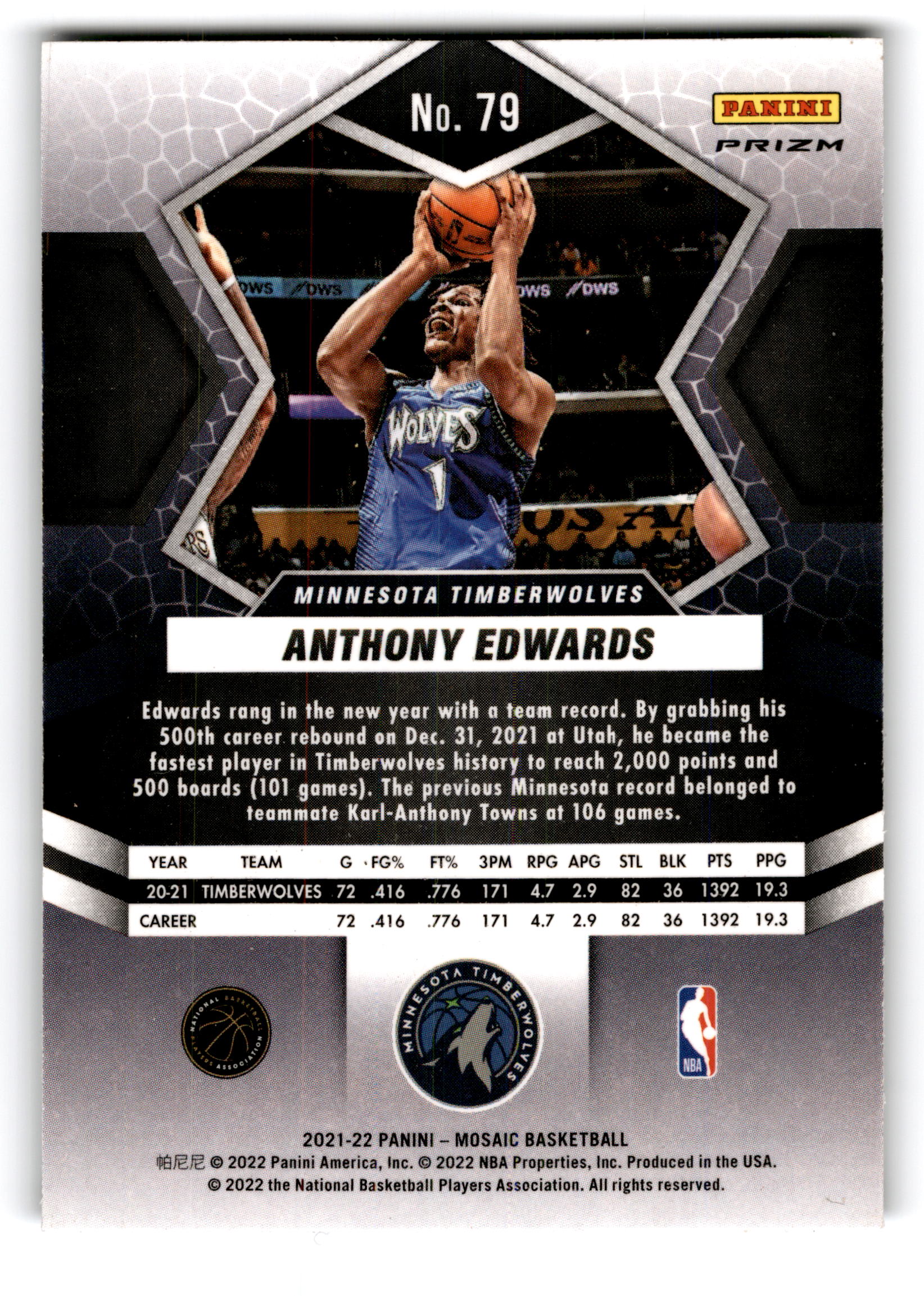 2022 Panini Mosaic Anthony Edwards #79
