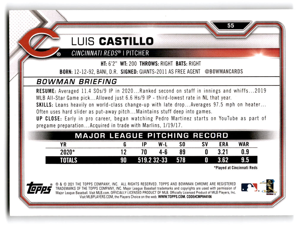 2021 Topps Bowman Luis Castillo #55