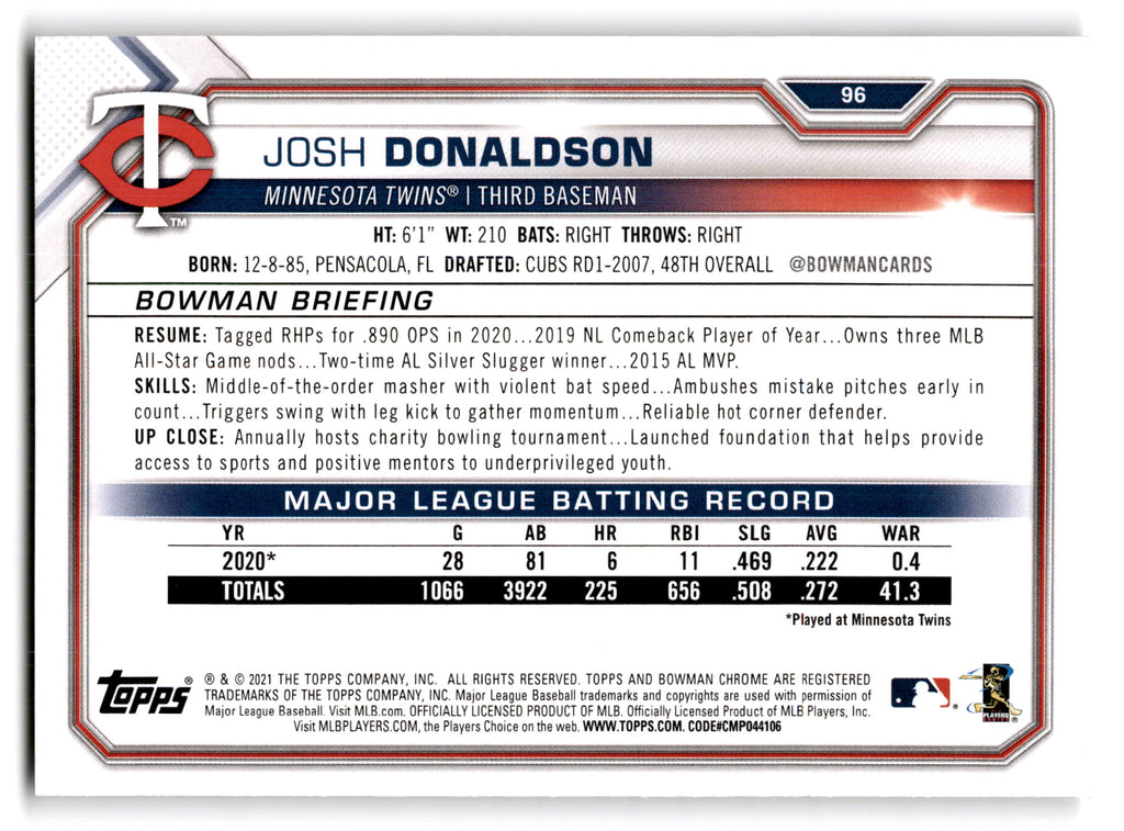 2021 Topps Bowman Veterans Josh Donaldson #96