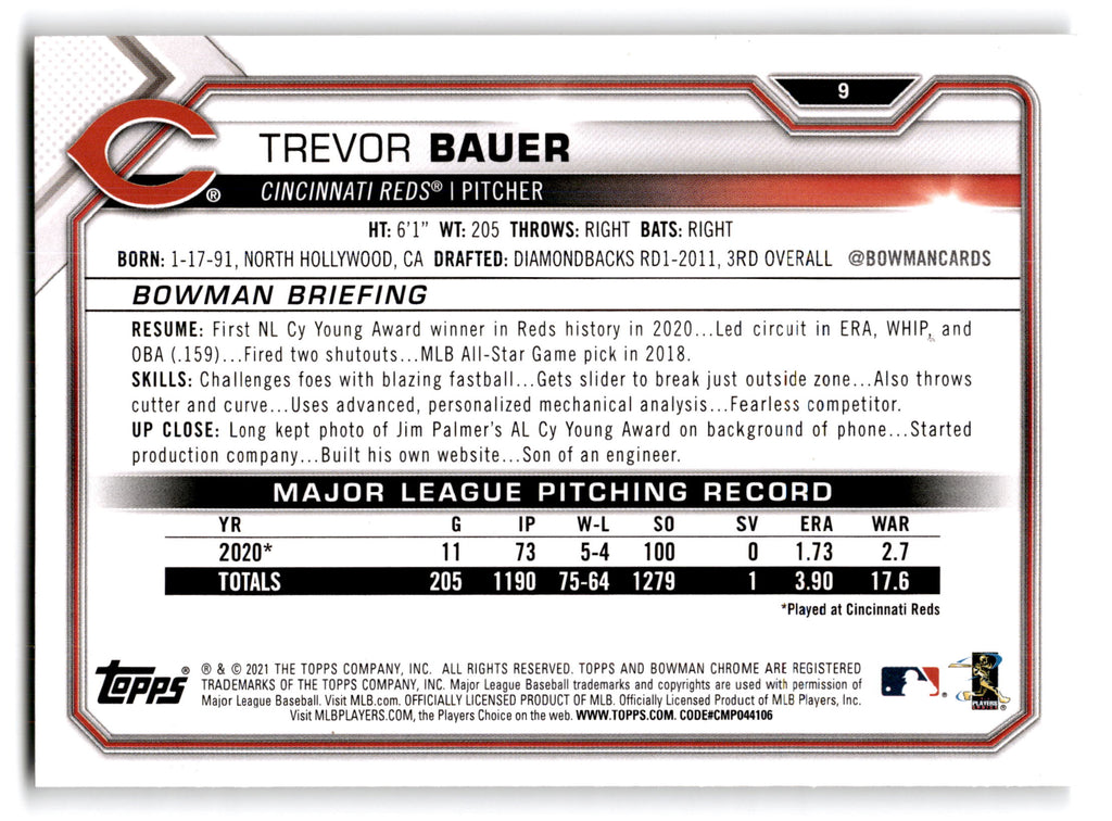 2021 Topps Bowman Trevor Bauer #9
