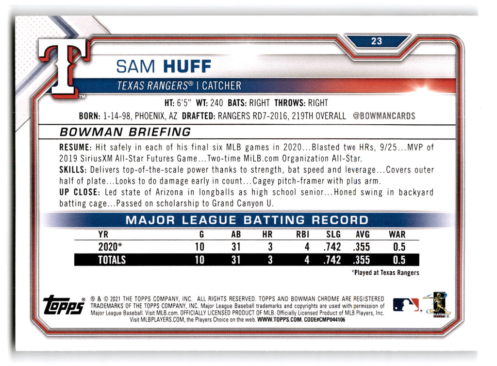2021 Topps Bowman Sam Huff #23 RC