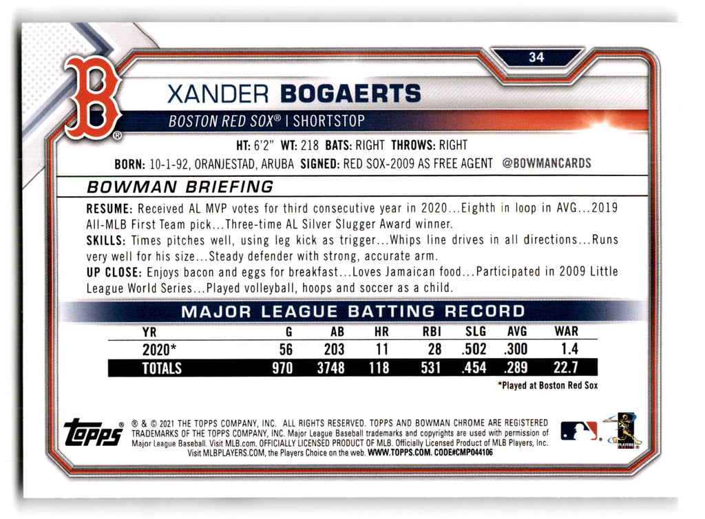 2021 Topps Bowman Xander Bogaerts #34