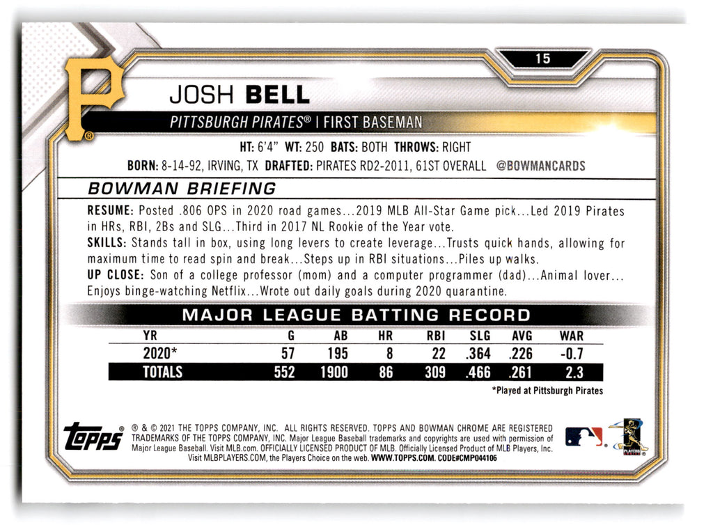 2021 Topps Bowman Josh Bell #15