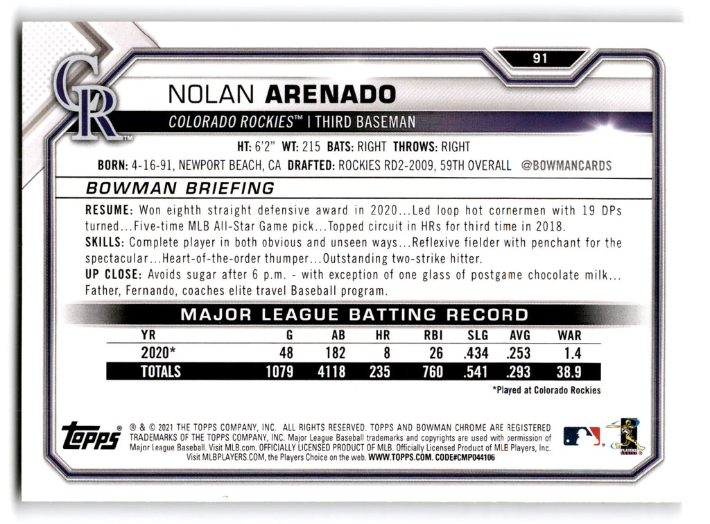 2021 Bowman Nolan Arenado #91