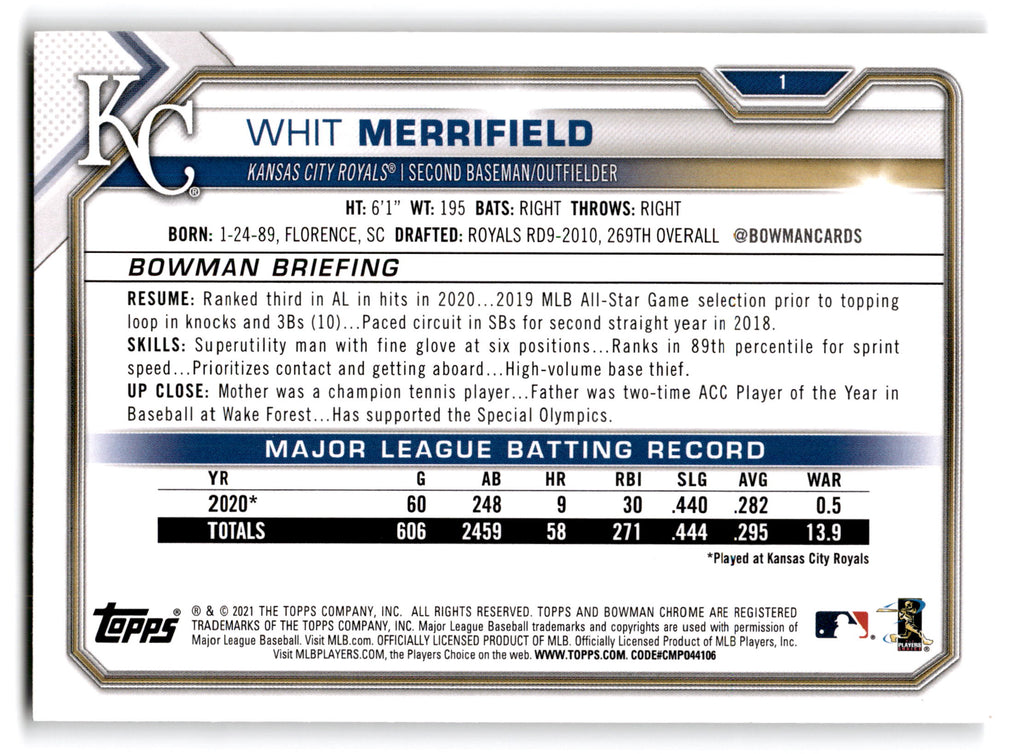 2021 Bowman Whit Merrifield #1