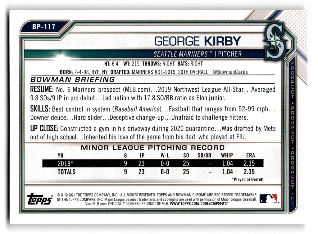 2020 Topps Bowman Prospects George Kirby #BP-117