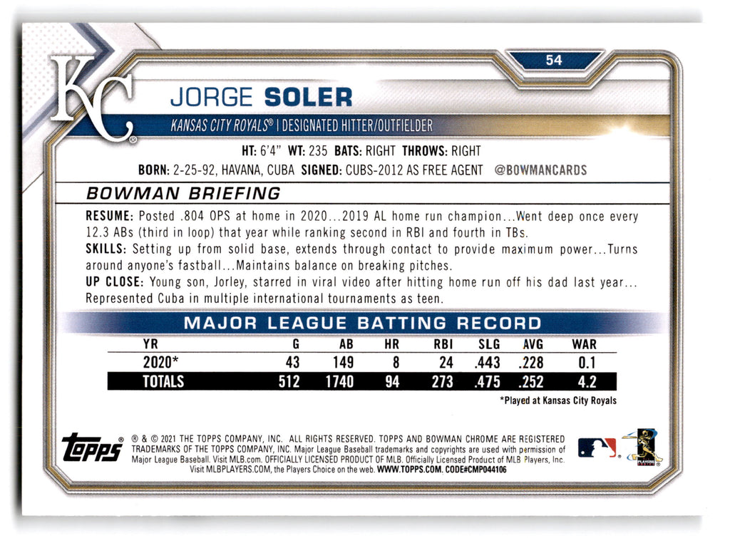 2021 Topps Bowman Veterans Jorge Soler #54