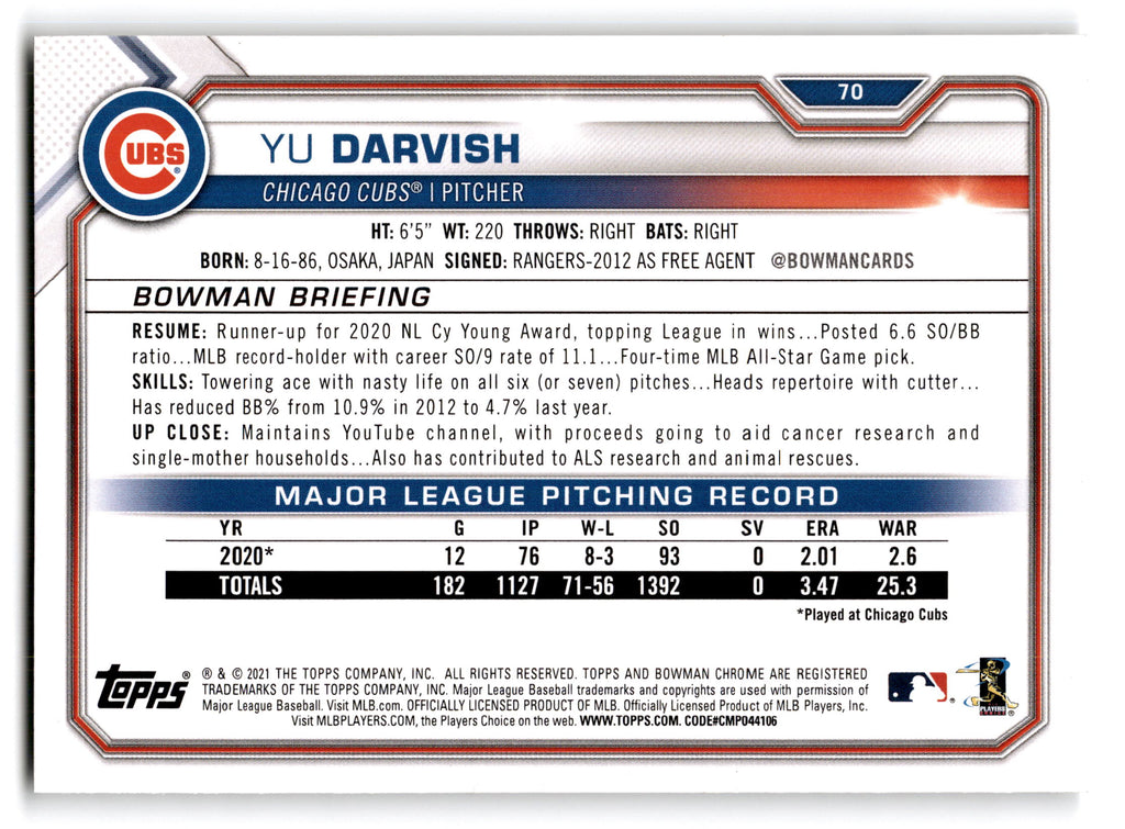 2021 Bowman Yu Darvish #70