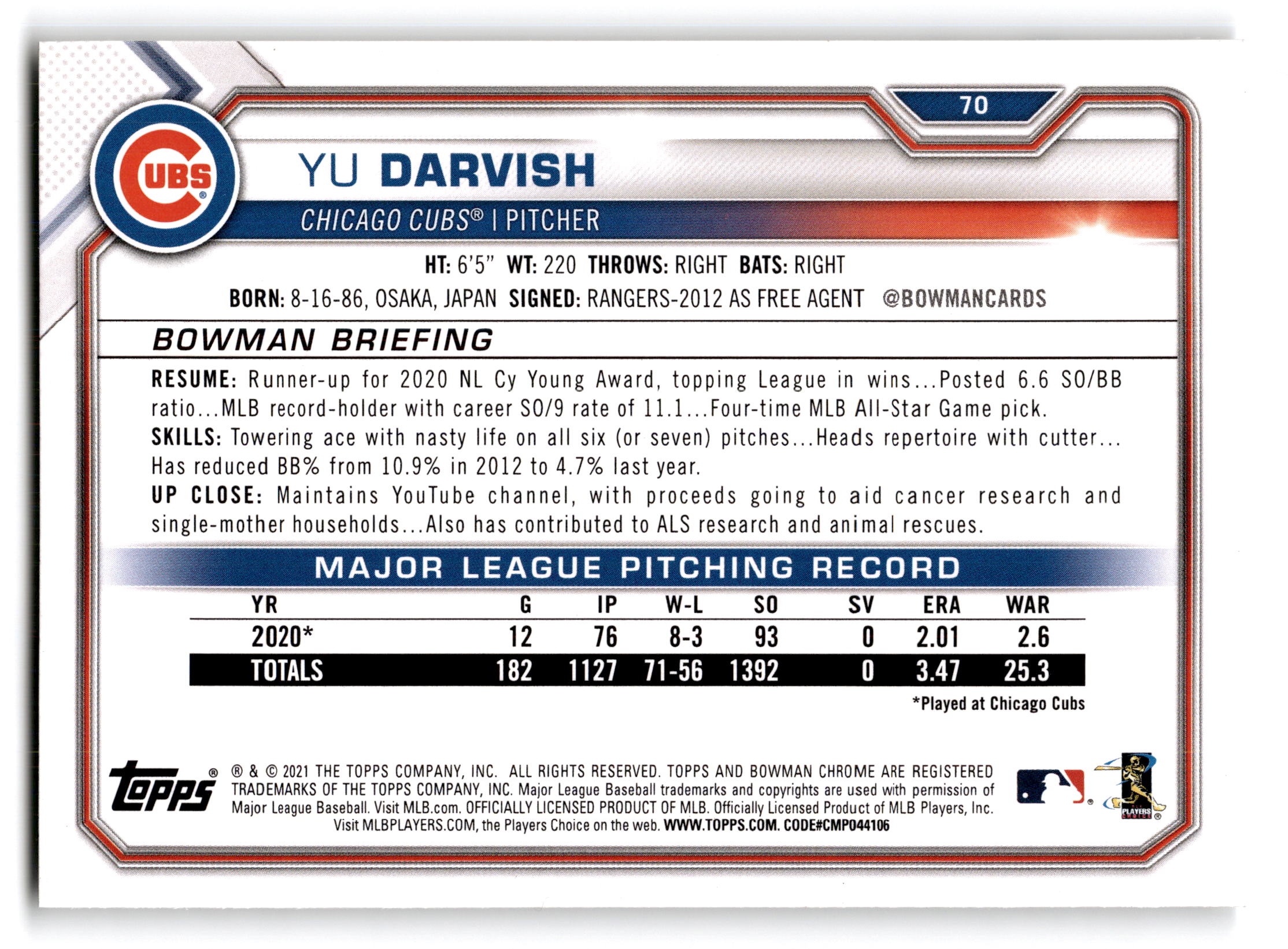 2021 Bowman Yu Darvish #70