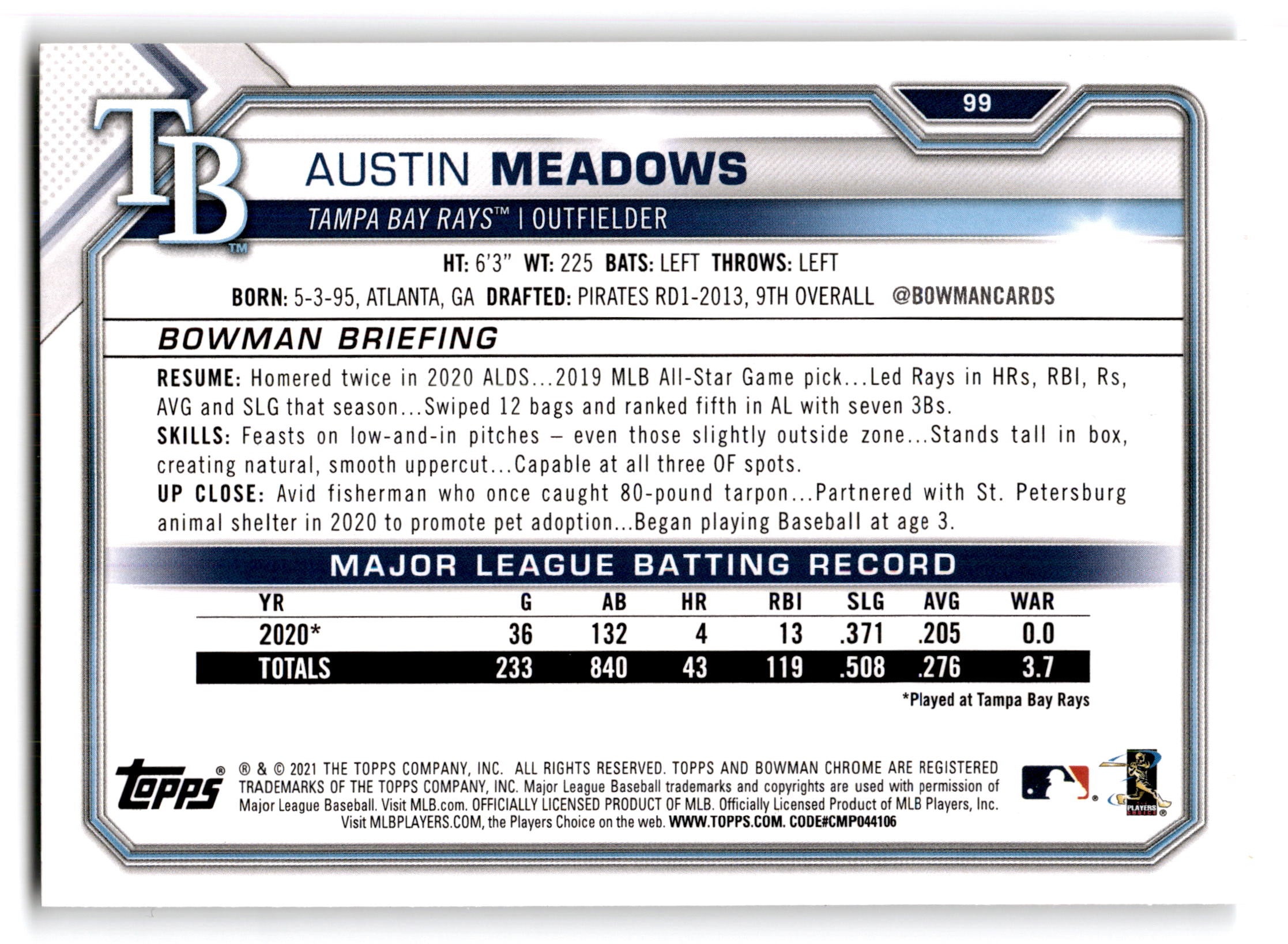 2021 Topps Bowman Austin Meadows #99