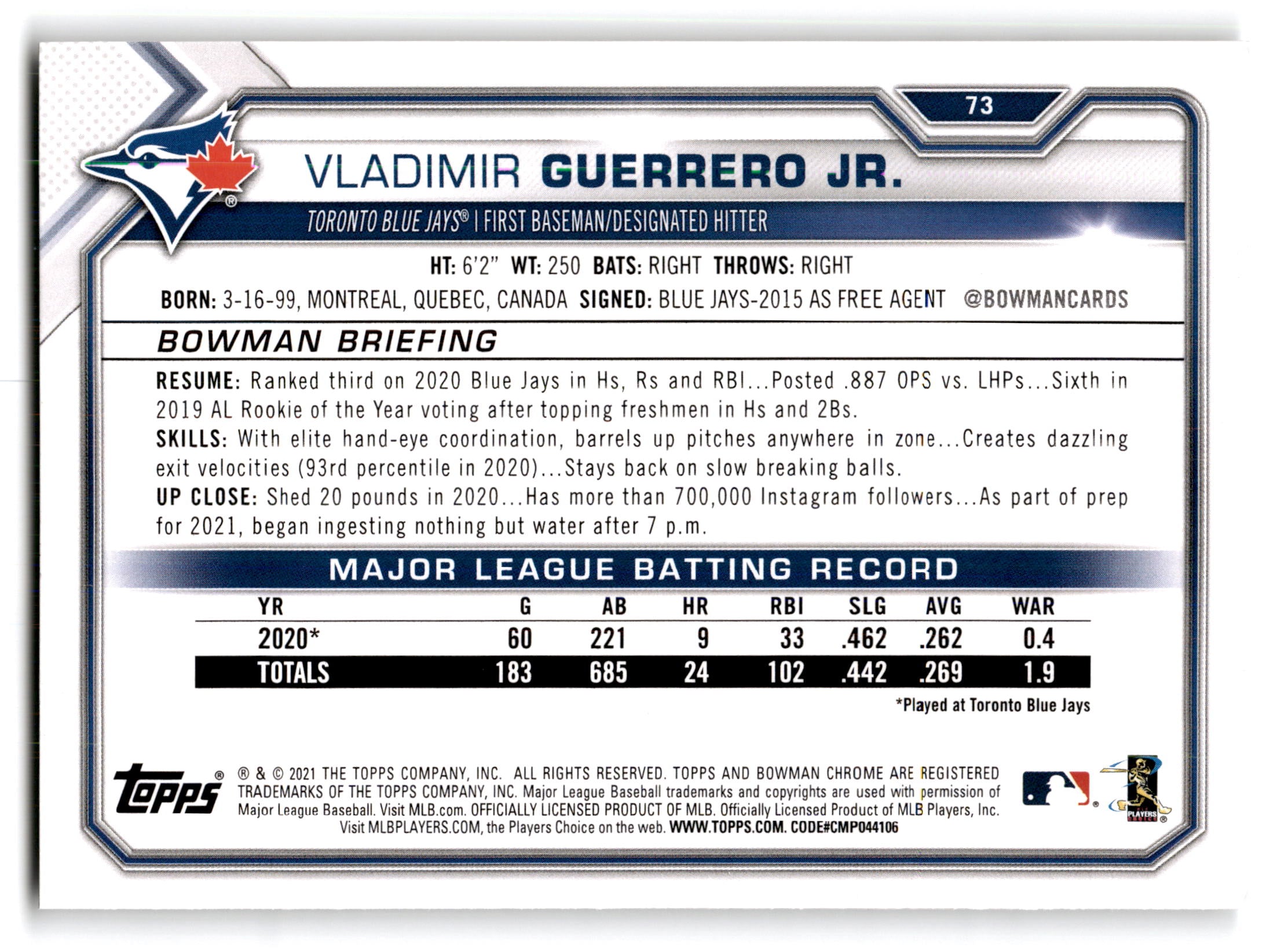 2021 Bowman Vladimir Guerrero Jr. #73