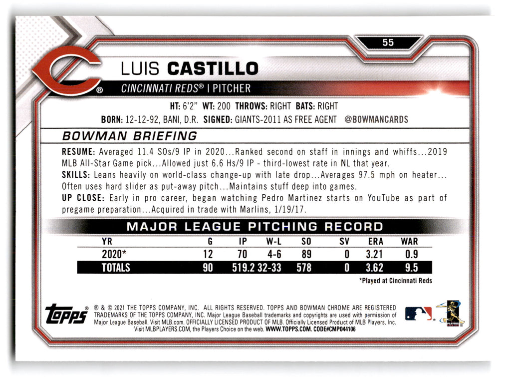 2021 Topps Bowman Luis Castillo #55